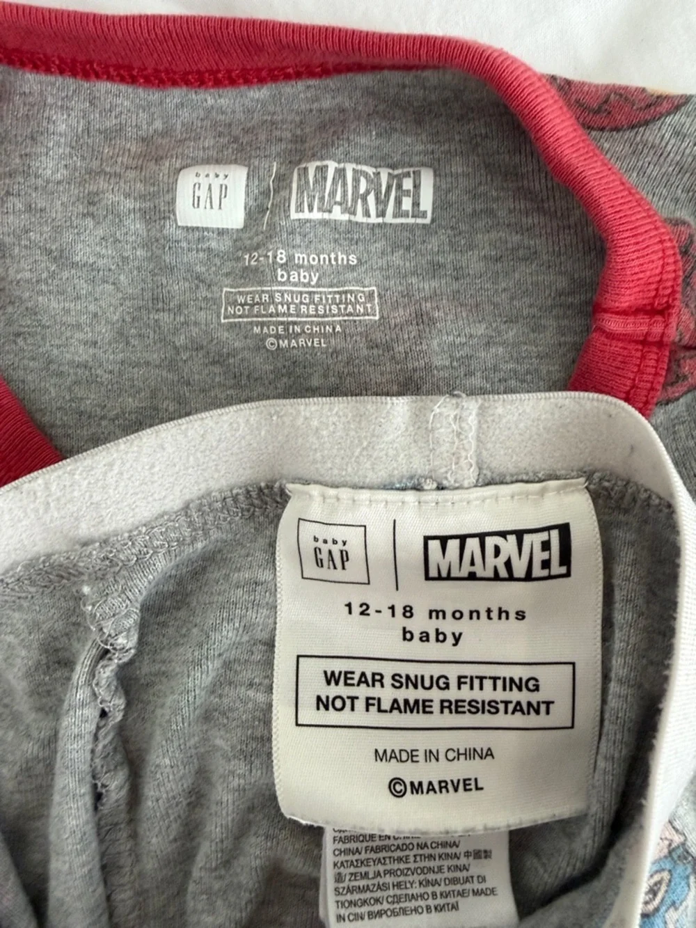 Marvel Grey Kids Superhero Pajama Set with Red Neck Trim 12 months